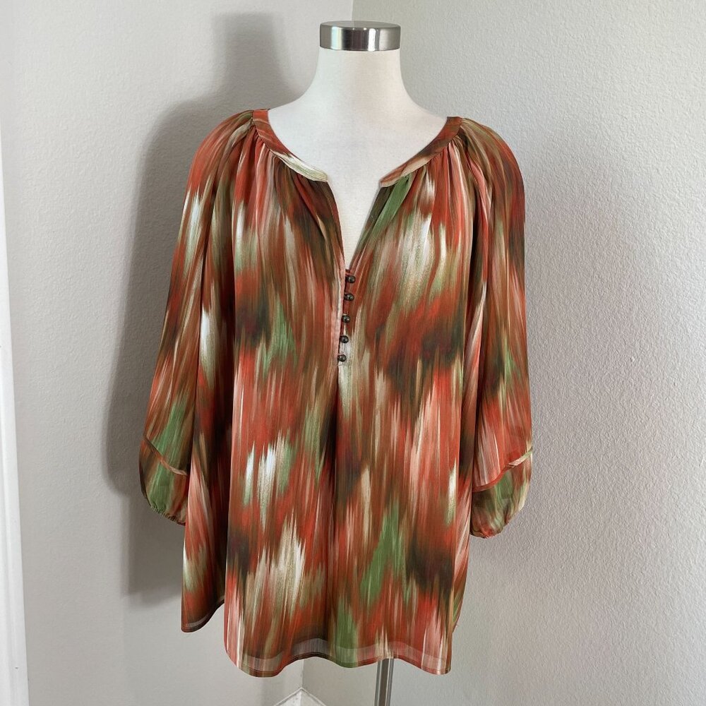 Jones New York Woman‎ Plus 3X Signature Blouse Orange Green Pattern Shirt Top